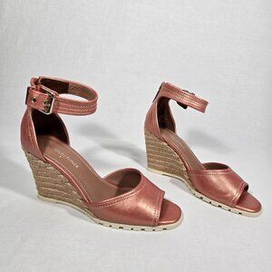 DONALD J PLINER Brook Metallic Coral Leather Ankle Espadrille Wedge Sandal 8.5 M